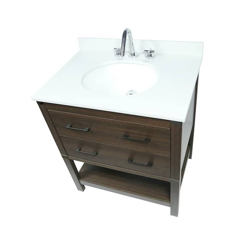 31" Single Vanity In Dark Gray Rg Finish Top With White Quartz And Oval Sink