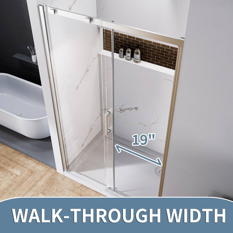 48" x 74" Glass Shower Door Framed Sliding Adjustable Brushed Nickel Clear Shower Enclosure with Hardware Kit