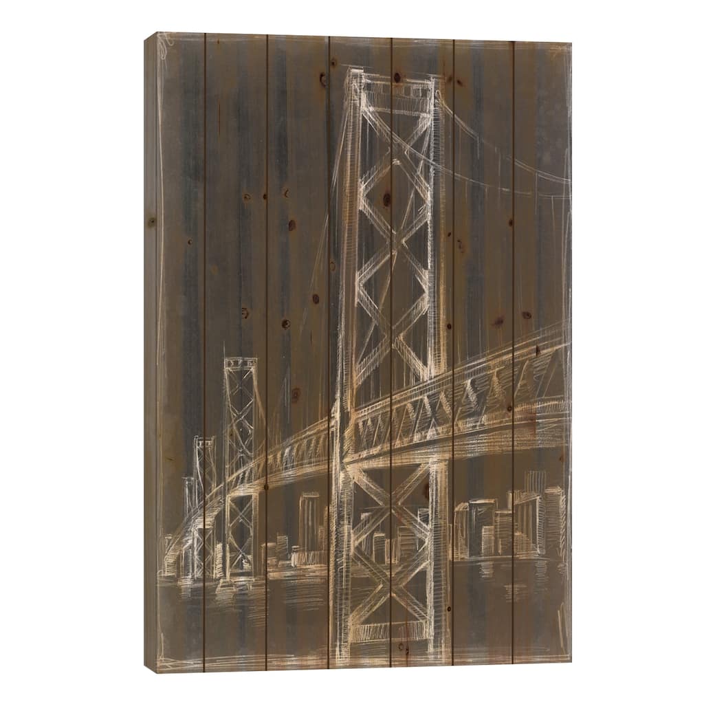 Suspension Bridge Blueprint II Print On Wood by Ethan Harper - Multi-Color