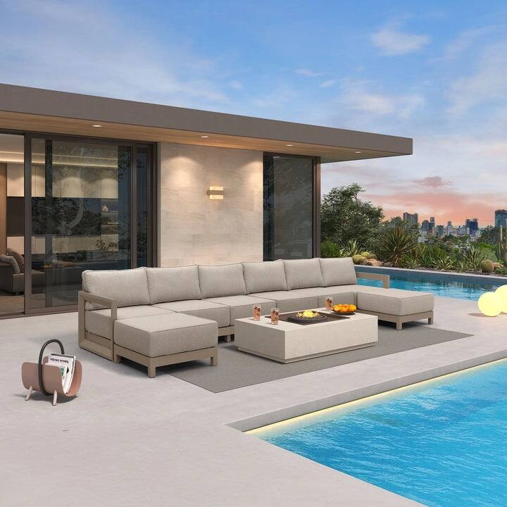 PURPLE LEAF Caesar Khaki Sofas Sectionals 4-18 Piece with 9.6" Thick Cushion for Yard Porch Deck Outdoor Patio Conversation Sets - 6 Seats+2 Ottomans - U-shaped