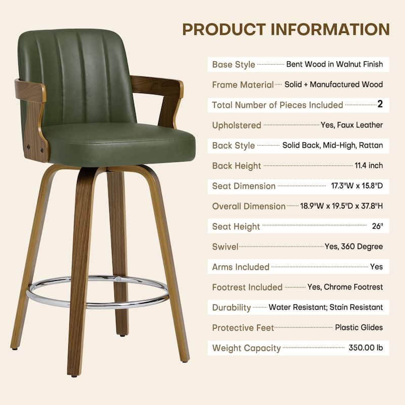 Upholstered Wood Swivel Counter Height Barstool with Arms