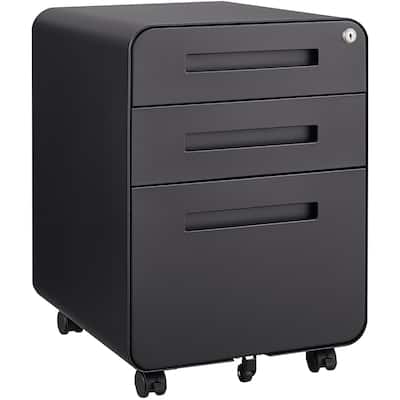 3 Drawer Mobile File Cabinet,Versatile Cabinet,5 Wheel Design Anti-Tilting Cold Rolled Steel Waterproof Moisture-Proof Black