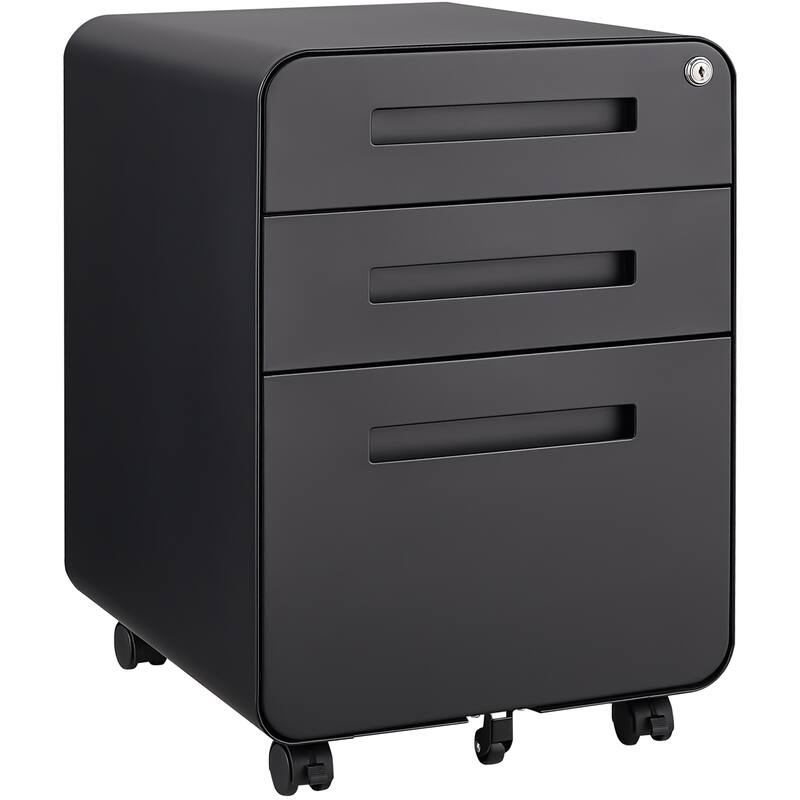Modern Mobile File Cabinet, Minimalist Style Multifunctional Storage Cabinet with 3 Drawers and Lock, for Home Office, Black
