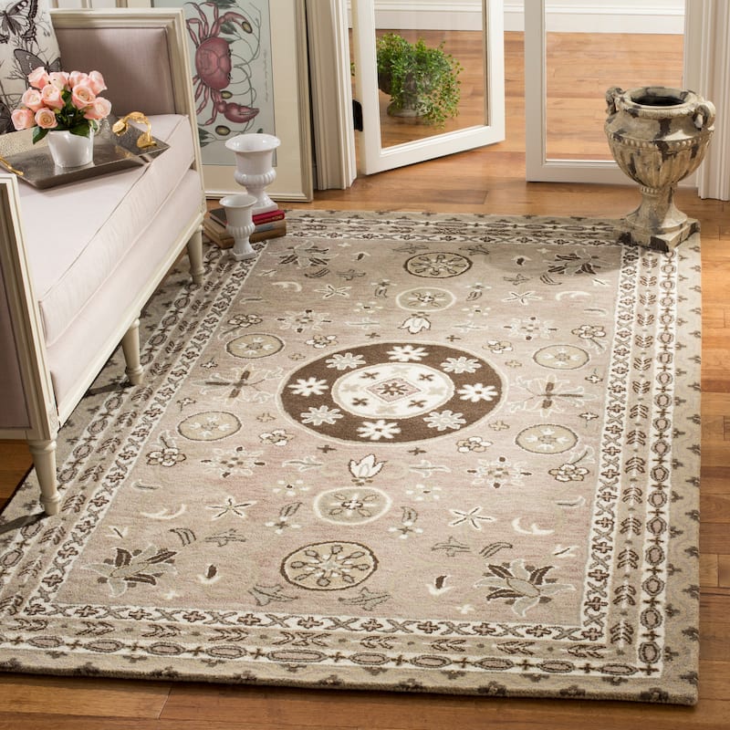 SAFAVIEH Handmade Bella Jakoba Modern Floral Wool Rug - 4' x 6' - Taupe/Light Grey