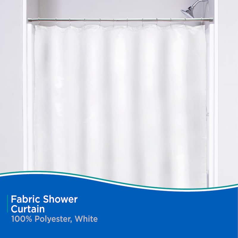 Kenney Water Repellant Fabric Shower Curtain, 70" W x 72" H - White