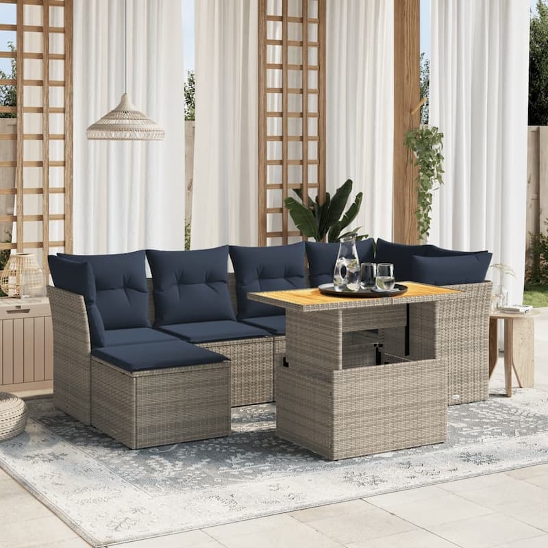 vidaXL Patio Sofa Set with Cushions Outdoor Furniture 6 Piece Poly Rattan - 21.7 x 24.4 x 27.2 - Grey