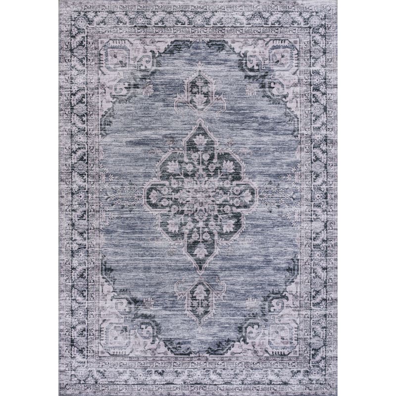 JONATHAN Y Chapell Cottage Medallion Machine-Washable Area Rug - 8 X 10 - Navy/Gray/Black