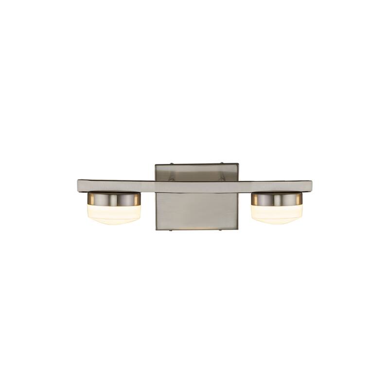Justice Design Group Puck 2-Light LED Bath Bar with Opal Glass Shade - Brushed Nickel