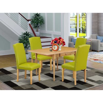 HomeStock 5-Pc Natural Oak Finish Solid Wood Top - Dining Room Set with Dropleaf - Seats 4