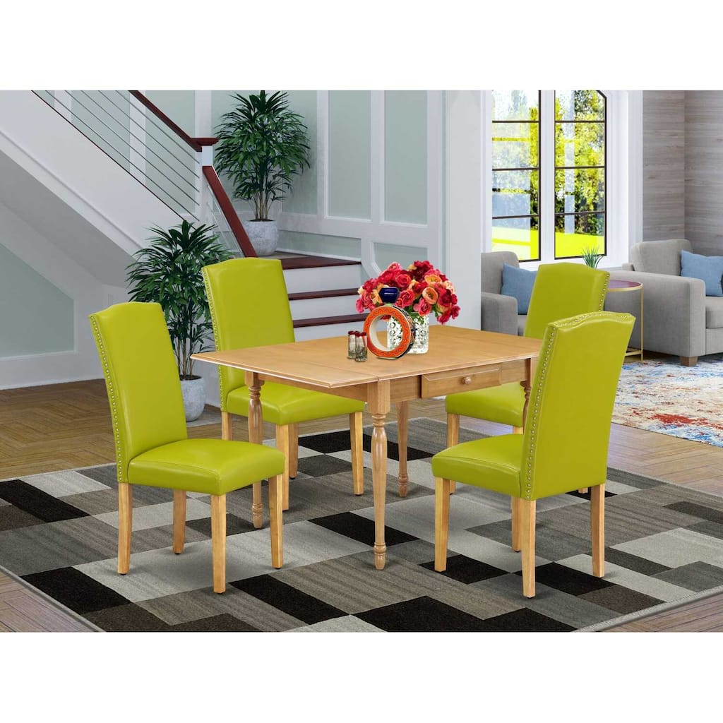 HomeStock 5-Pc Natural Oak Finish Solid Wood Top - Dining Room Set with Dropleaf - Seats 4