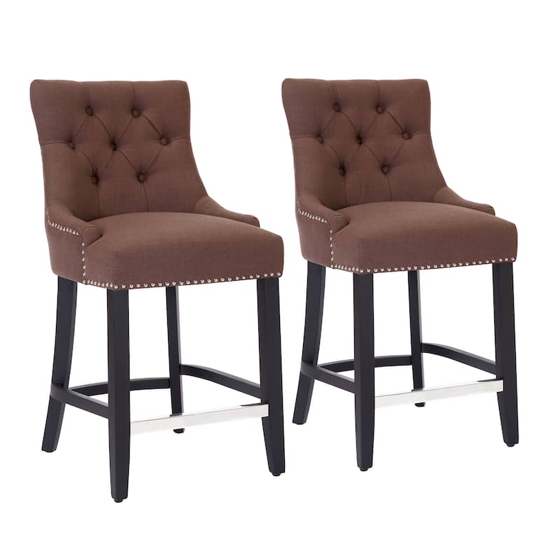 Carter 24" Linen Fabric Tufted Upholstered Counter Stool (Set of 2) - N/A