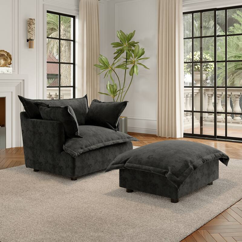 Modern Cloud Chaise Longue Accent Chair with Ottoman set