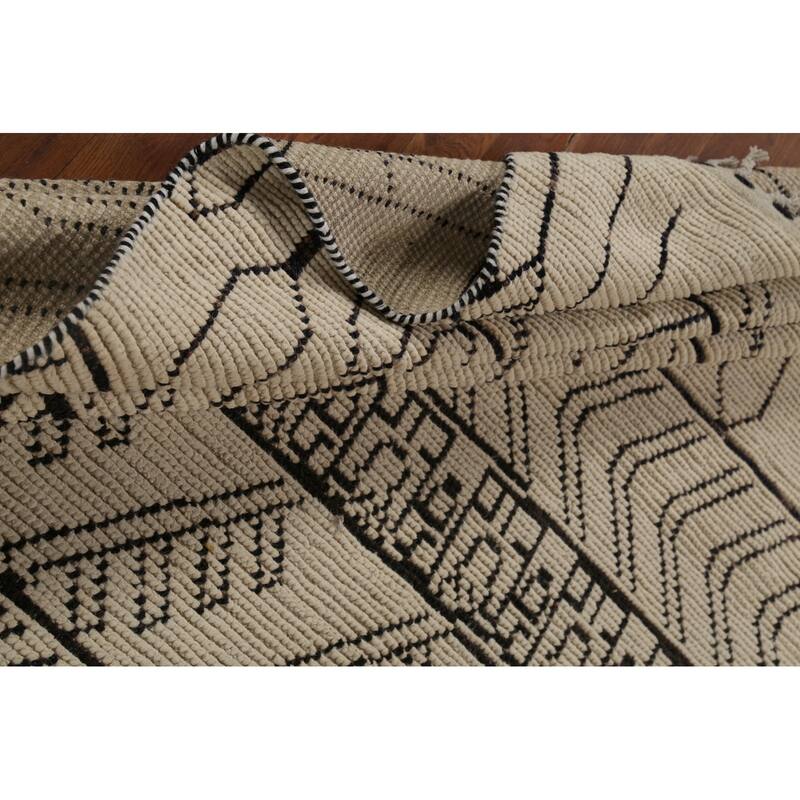 Moroccan Style Area Rug Hand-Knotted Oriental Beige Wool Carpet - 7'9"x 10'6"