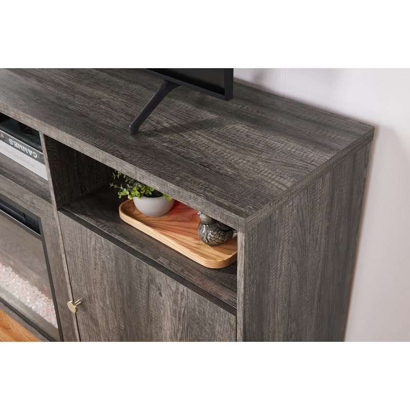 Ambrose 70"W White Walnut Finish Fireplace Console TV Stand with LED Light, Cabinets, Shelves
