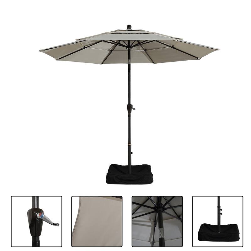 Clihome 10Ft 3-Tier Patio Outdoor Market Umbrella With Crank for Garden, Pool