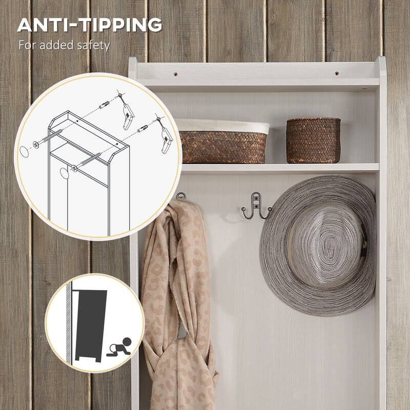 White Entryway Coat Rack Bench Shoe Bench with Hooks, Stylish Living Room Hall Tree Storage Bench with Storage Compartments