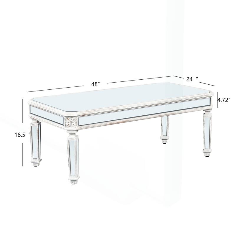 Vintage-Inspired Mirrored Coffee Table with Exquisite Carvings for Living and Office