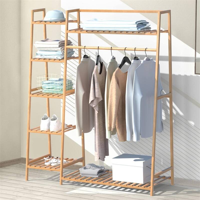 Bamboo Clothing Garment Rack - 15.8"D x 43.3"W x 55.2"H - Natural