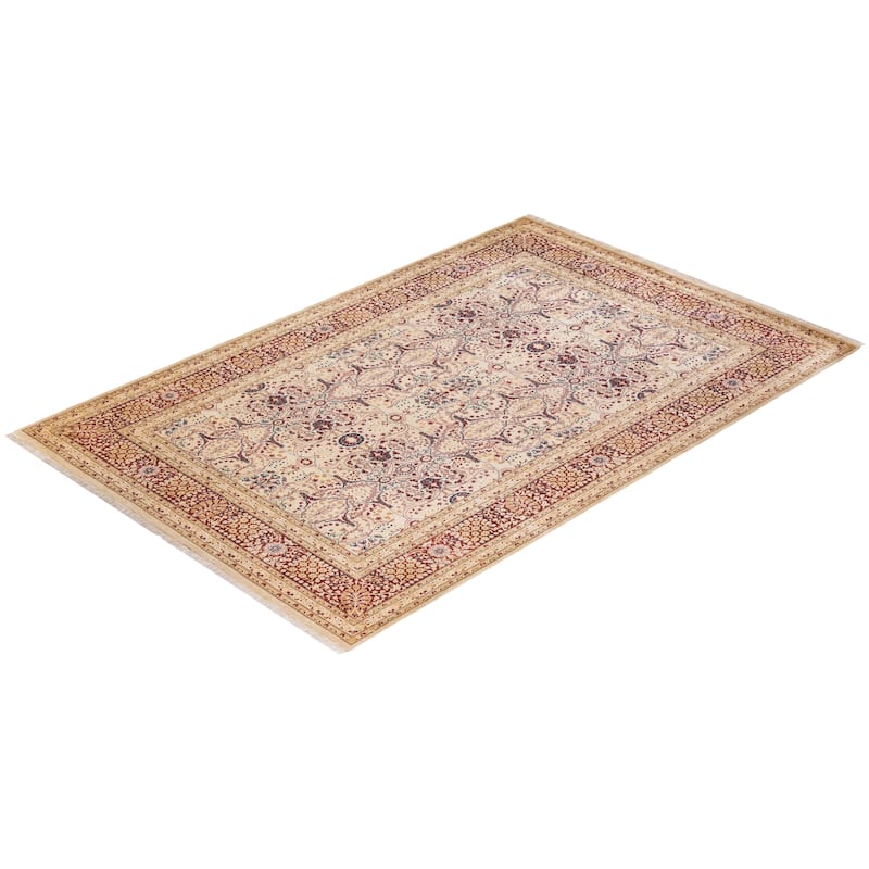 Overton Handknotted Wool Traditional Oriental Ivory Area Rug - 6' x 9'