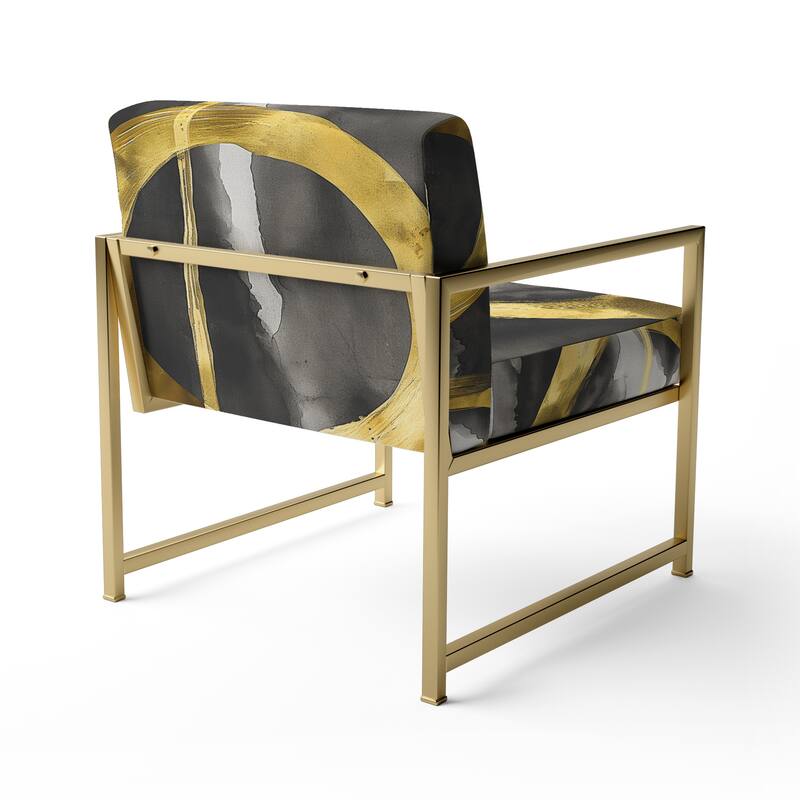 Designart "Mettalic Indigo And Gold II" Upholstered Abstract Accent Chair - Glam Arm Chair For Living Room