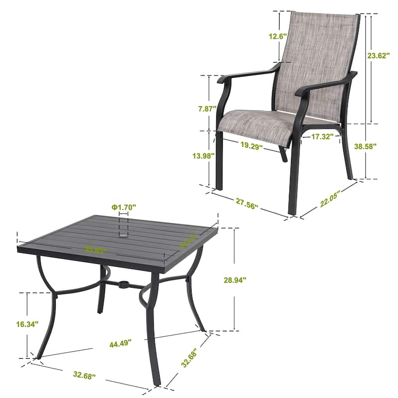 5-Piece Patio Aluminum and Textilene Dining Set with Umbrella Hole