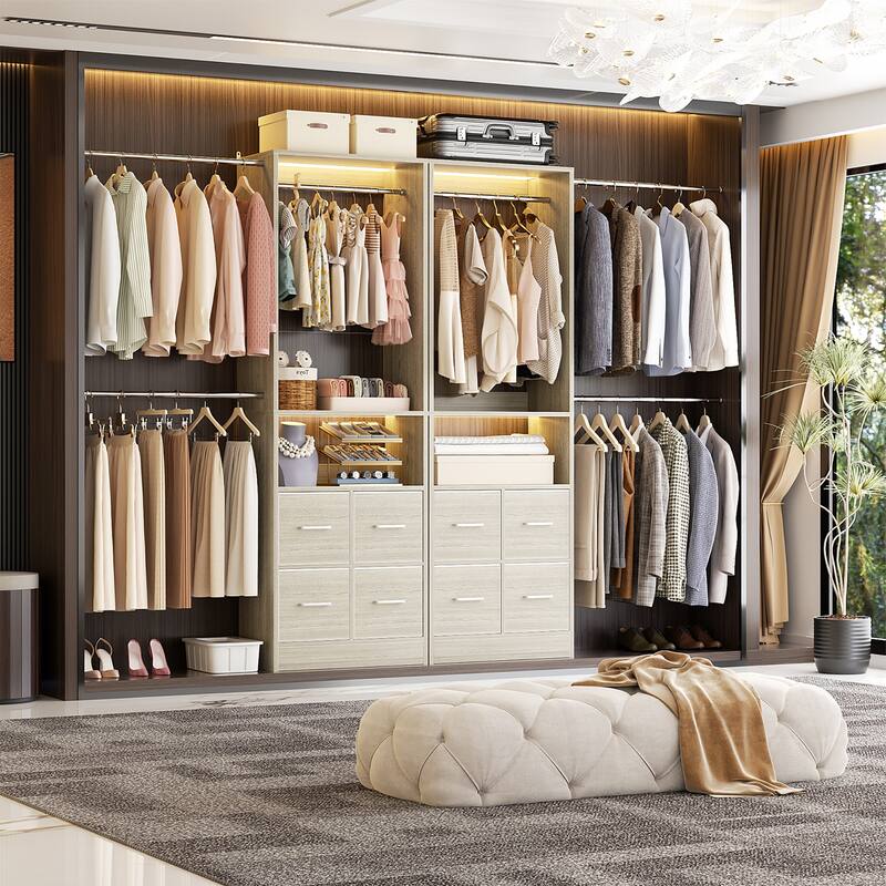 Rackcog 103'' Closet Organizer with 4 Cubes, Closet System with Fabric Drawers and 3 Hanging Rods