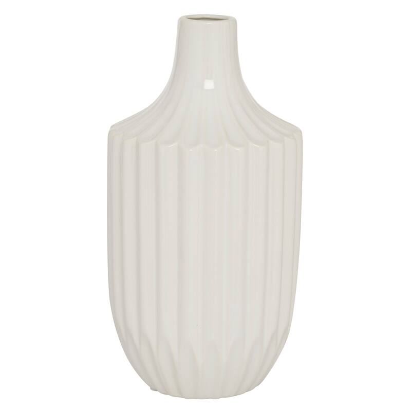 White Ceramic Fluted Decorative Vase