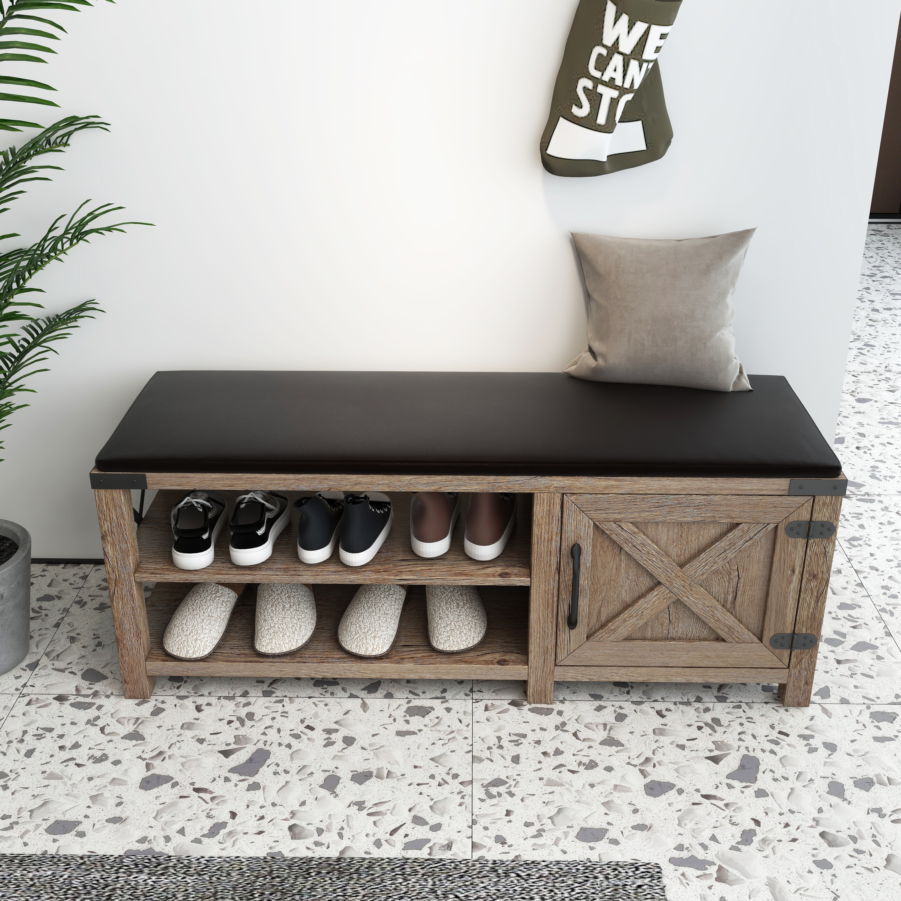 Modern Farmhouse Style Wooden Shoe Bench With or Without Seat