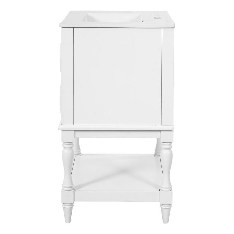 24" Bathroom Vanity with Ceramic Sink, Retro Open-Shelf Cabinet with 2 Drawers