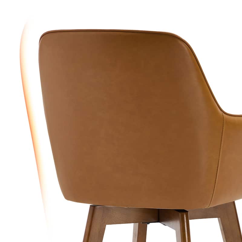 25 Inch Upholstered Swivel Counter Height Bar Stool with Armrests, Solid Wood Legs - 23.6"W x 22.4"D x 40.2"H