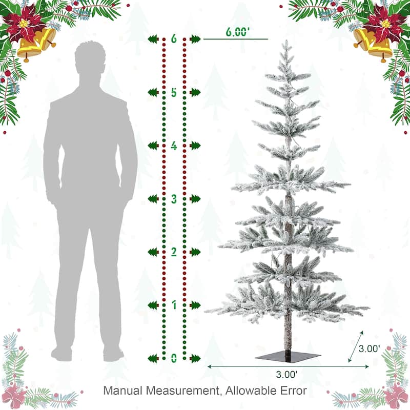 Glitzhome 6/7/9 FT Pre-Lit Flocked Slim Snowscape Fir Artificial Christmas Trees 2 or 3-Piece Set