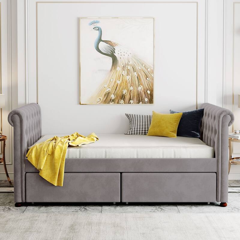 Modern Twin Daybed with Two Storage Drawers, Elegant Design
