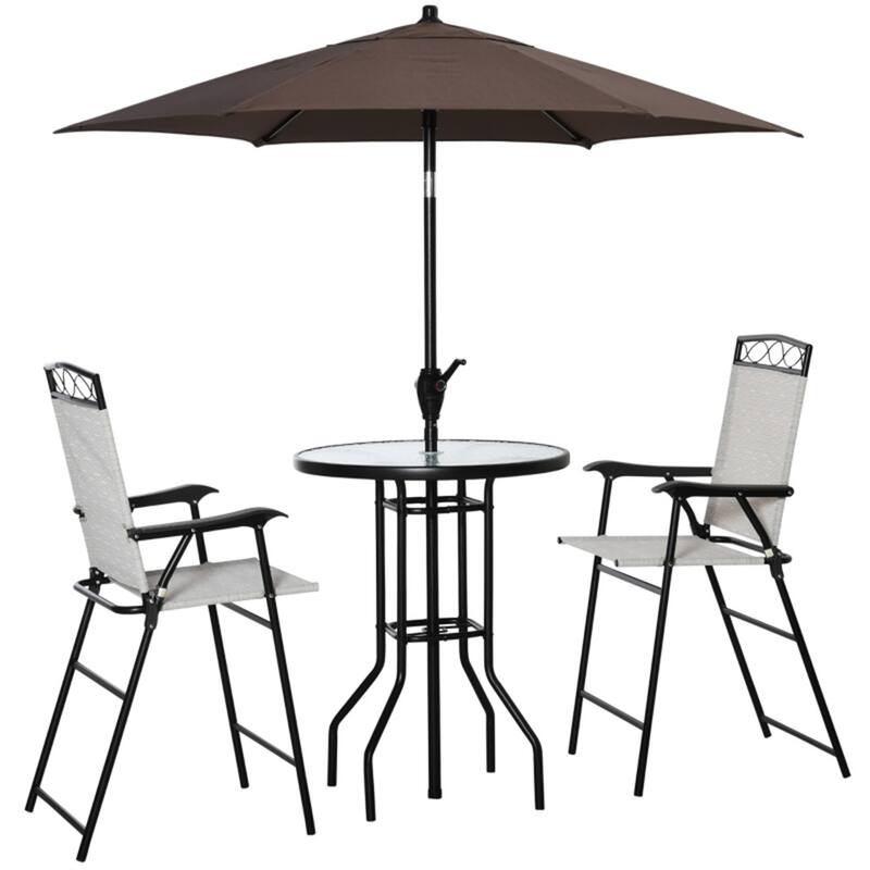 Four Piece Outdoor Patio Set with Folding Chairs Table and Umbrella Tempered Glass - 24" x 24" x 45.25"