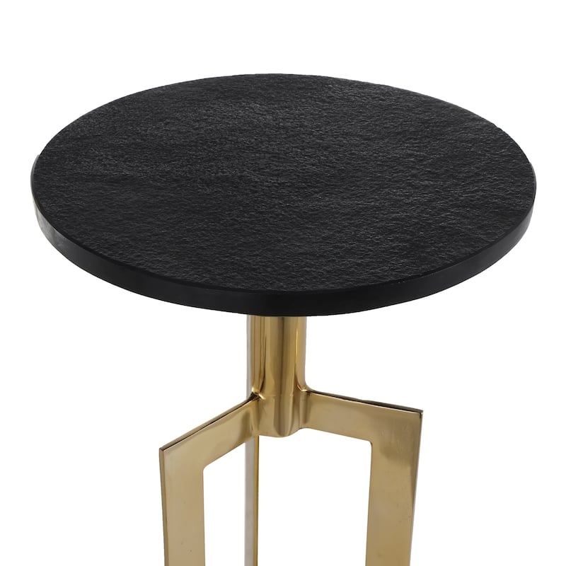 Gold or Black Aluminum Metal Geometric Accent Table with Black Marble Tabletops (Set of 3)
