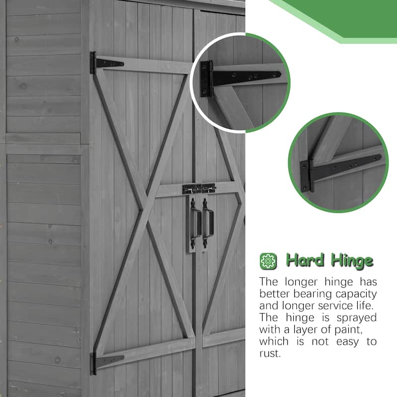 56"L x 19.5"W x 64"H Outdoor Storage Shed with Lockable Door, Wooden Tool Storage Shed w/Detachable Shelves & Pitch Roof