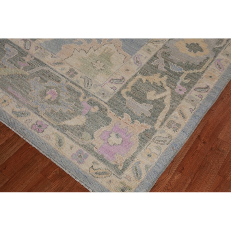 Hand Knotted Oriental 100% Wool Carpet Transitional All-Over Navy Blue & Blues Oushak Area Rug - 13' 7'' X 10' 0''