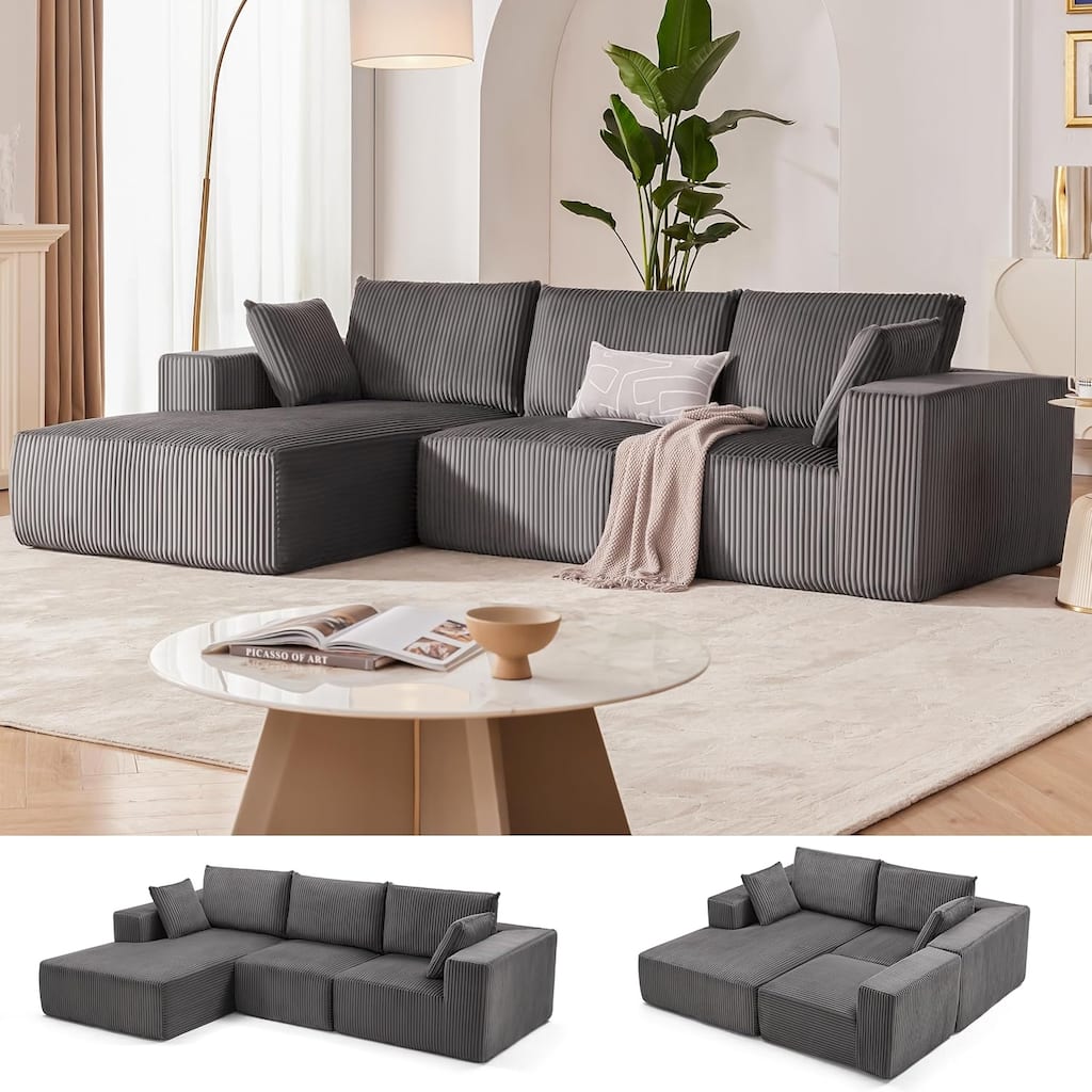 108" Modular Cloud Sectional Sofa - Deep Seat L-Shape Couch with Chaise, Upholstered Living Room & Bedroom Sofa