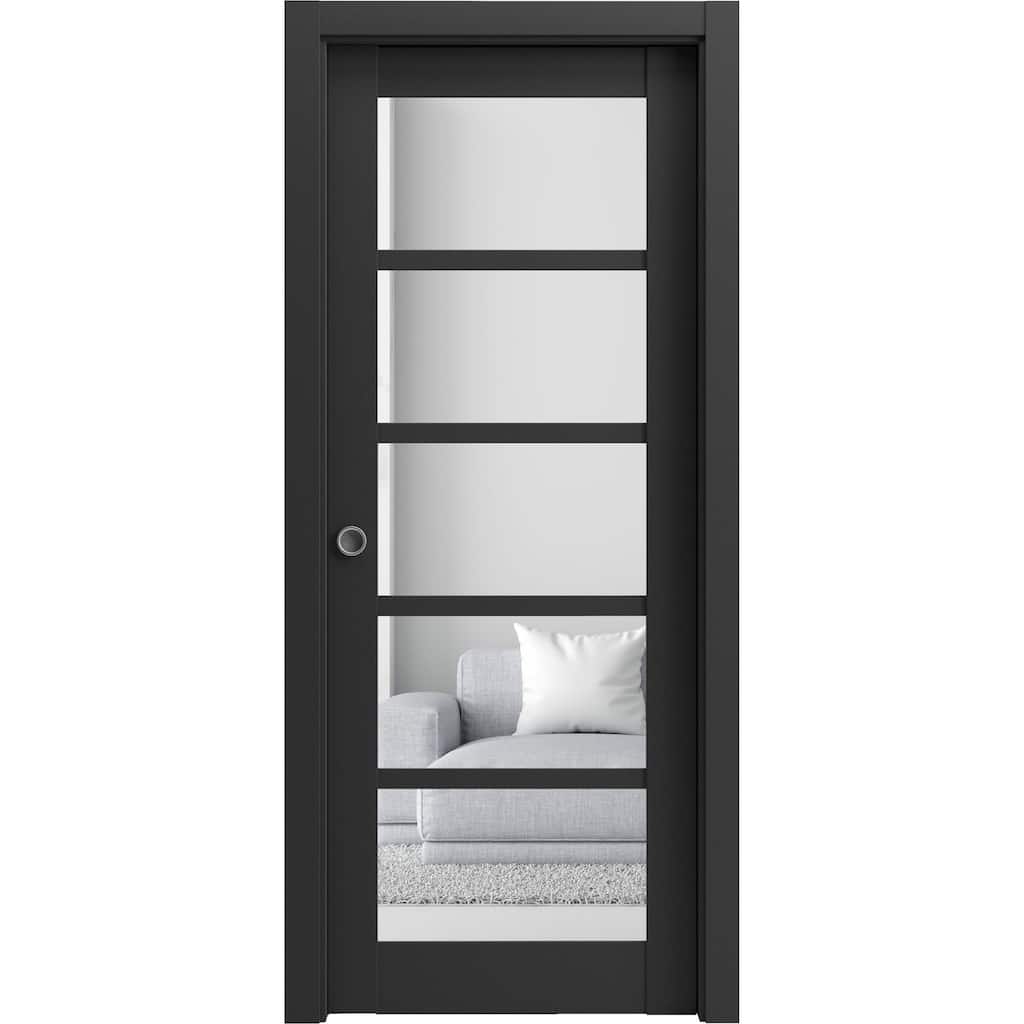 SartoDoors Quadro 4522 | Interior French Doors French Door | Solid Wood w/ Glass | Hardware Set | 18x80, Matte Black