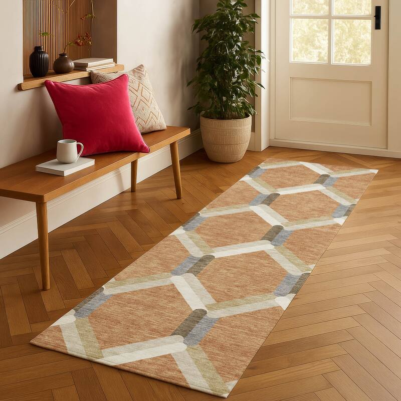 Machine Washable Indoor/ Outdoor Modern Trellis Chantille Rug