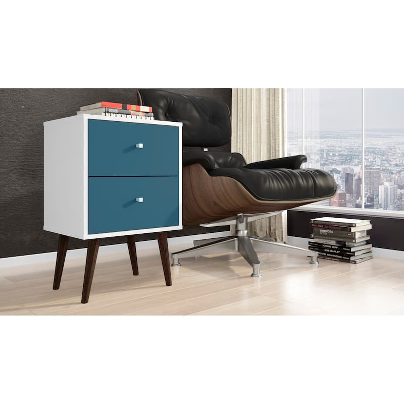 18-inch Aqua Blue and White Nightstand with 2 Drawers