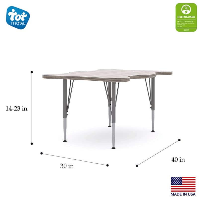Tot Mate 40" W x 30" D My Place Rectangular Table, Height 14" to 23", Ready-To-Assemble