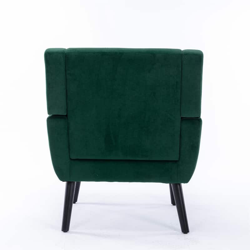 Retro Green Velvet Modern 29.53" Upholstered Buttons Tufted Accent Chair with Black Solid Wood Legs