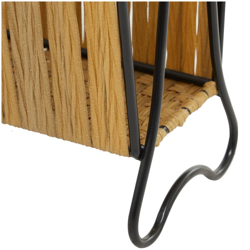 Light Brown Plastic Rattan Handmade Single Slot Magazine Holder with Black Stand