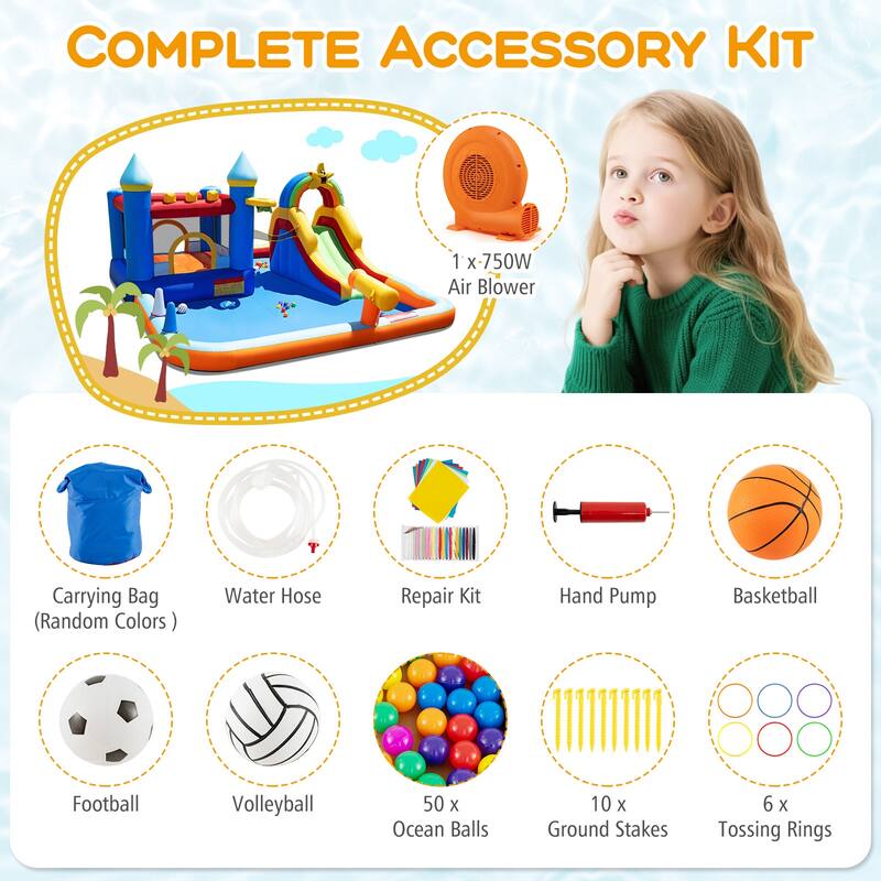 Gymax Giant Water Slide Bounce House w/Climbing Wall Splash Pool 750W