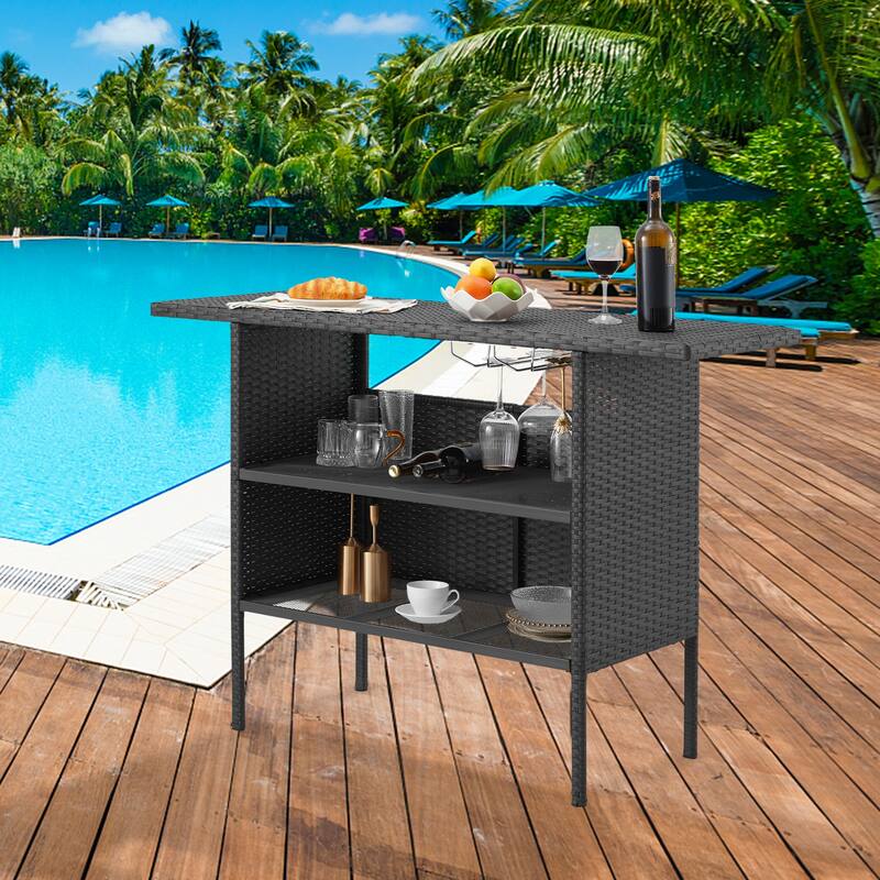 AVAWING Patio PE Wicker Bar Table Rattan Bar Counter Table