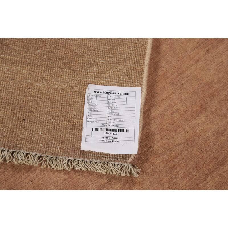 Light Brown Gabbeh Oriental Runner Rug Handmade Wool Carpet - 3'3"x 12'6"