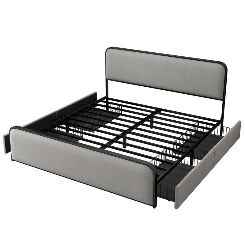 82.90" Metal Frame King Platform Bed with with 4 Storage Drawers