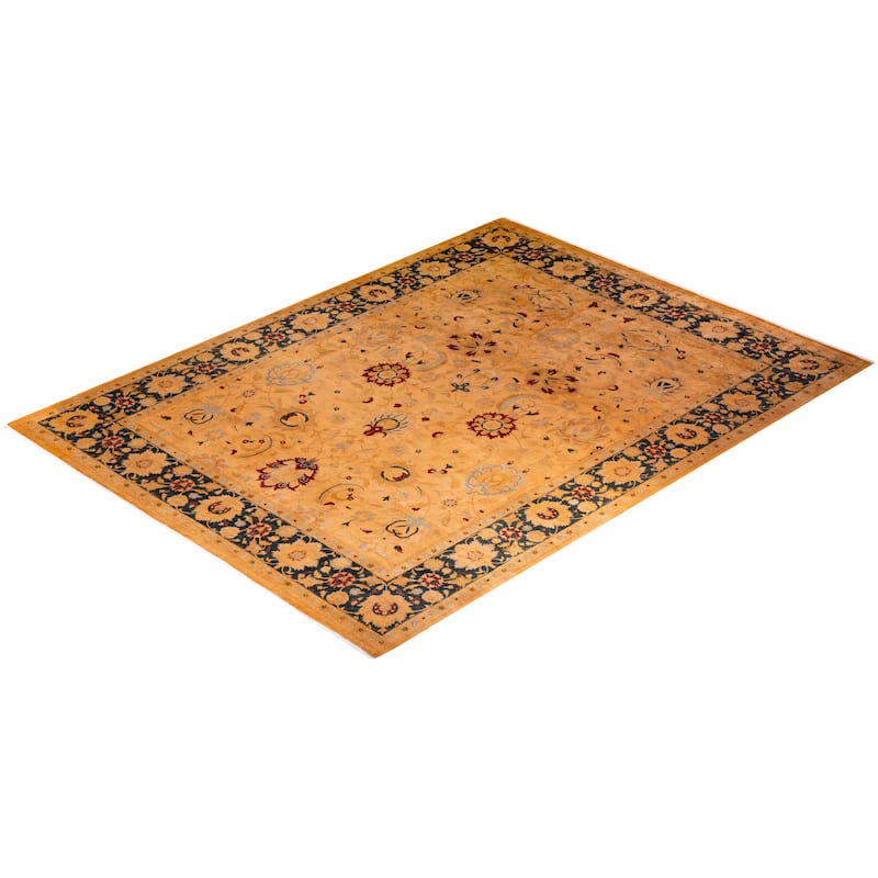 Overton Hand Knotted Wool Vintage Inspired Modern Contemporary Overdyed Orange Area Rug - 8' 10" x 11' 9"