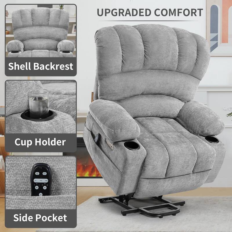 Power Lift Recliner Chair, Oversized Shell Backrest Reclining Chair with Massage & Heat for Elderly