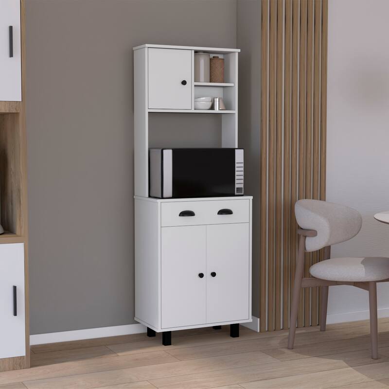 DEPOT E-SHOP Waco 67" H Kitchen Pantry with Two Cabinets, Two Open Shelves, and One Drawer,White